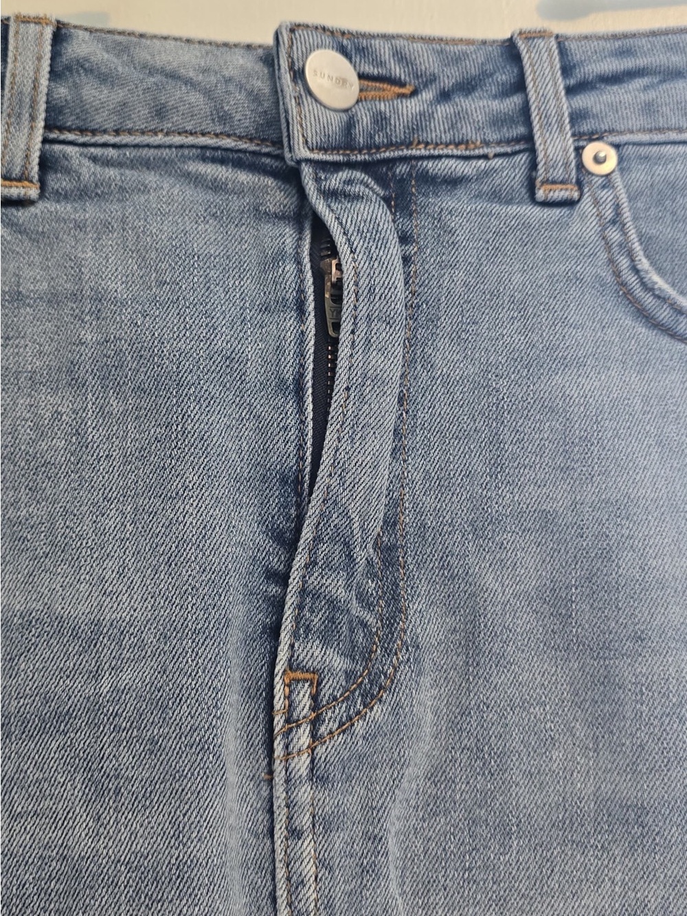 Sundry Light Blue Denim Skirt with Contrast Stitching - Picture 13 of 14